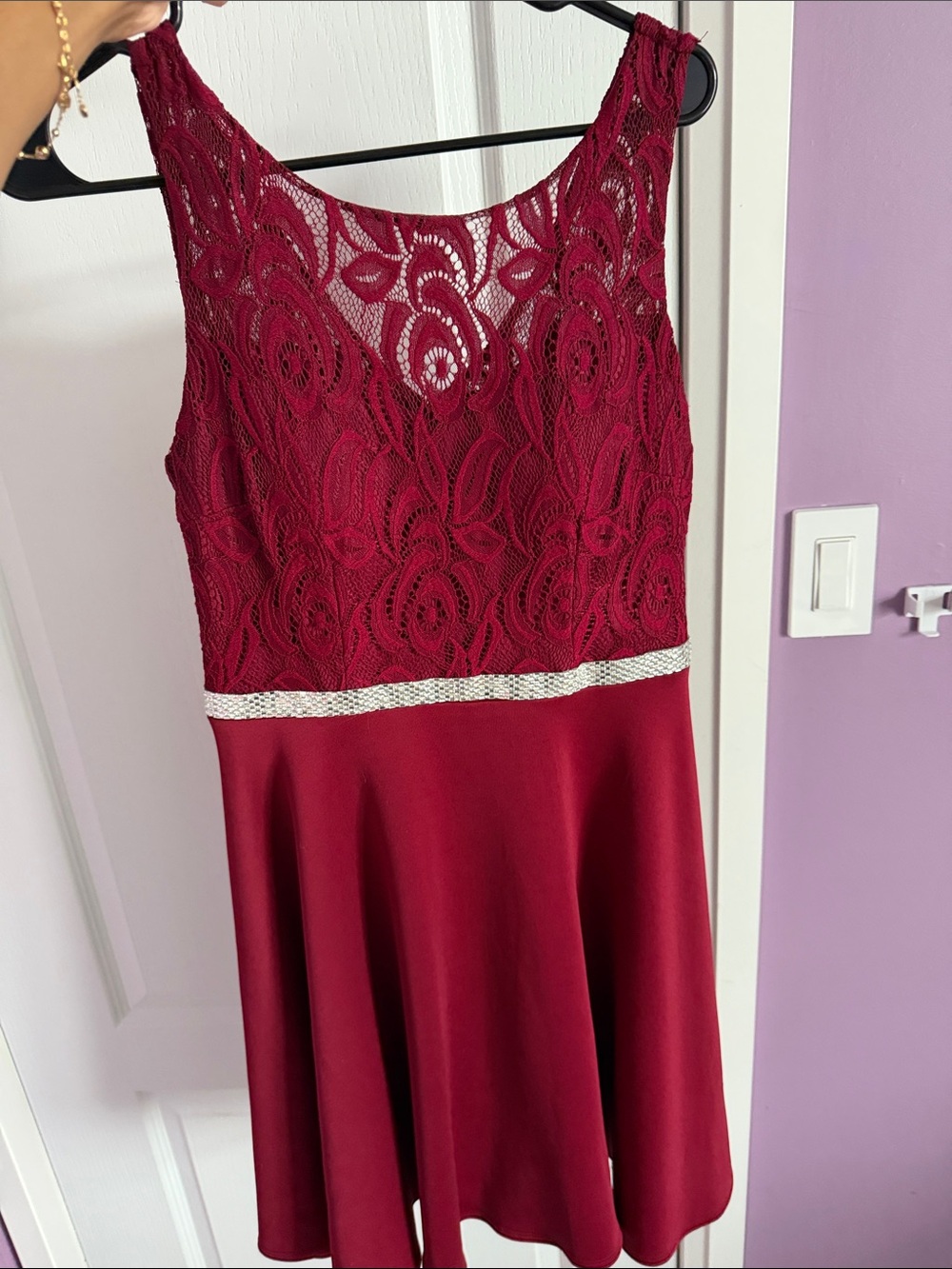 Women's Lace Bodice Maroon Dress